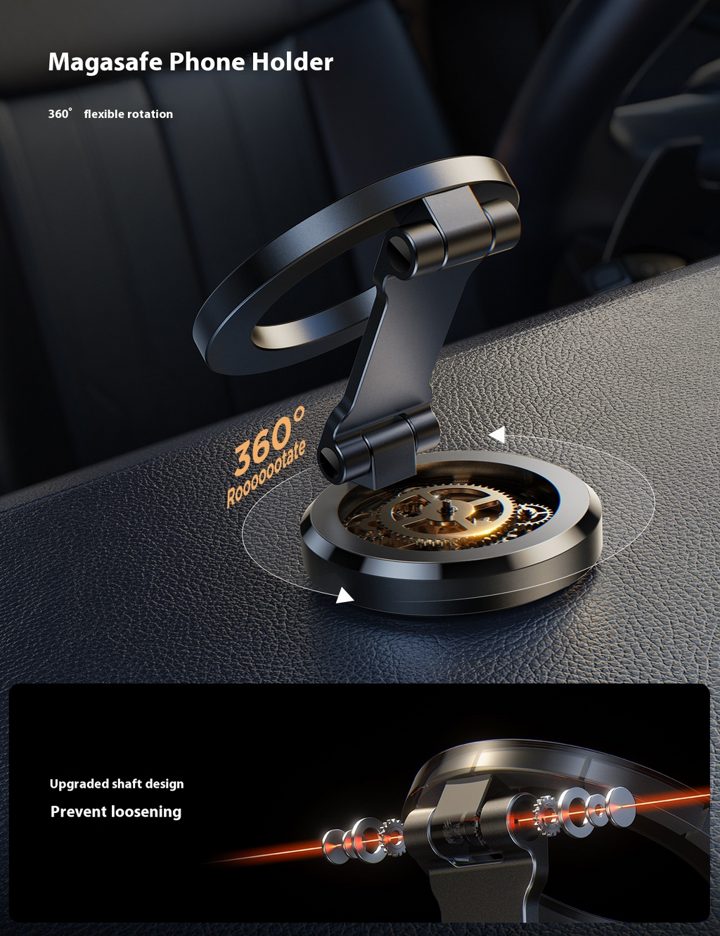 MagSafe-Compatible Foldable Car Phone Mount – 360° Rotation